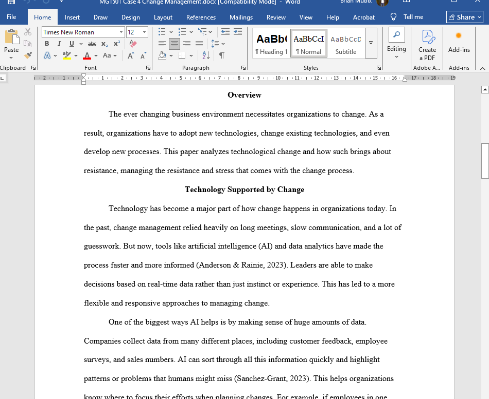 Answer to:  MGT501: Module 4 - Case Managing Change | Change Management