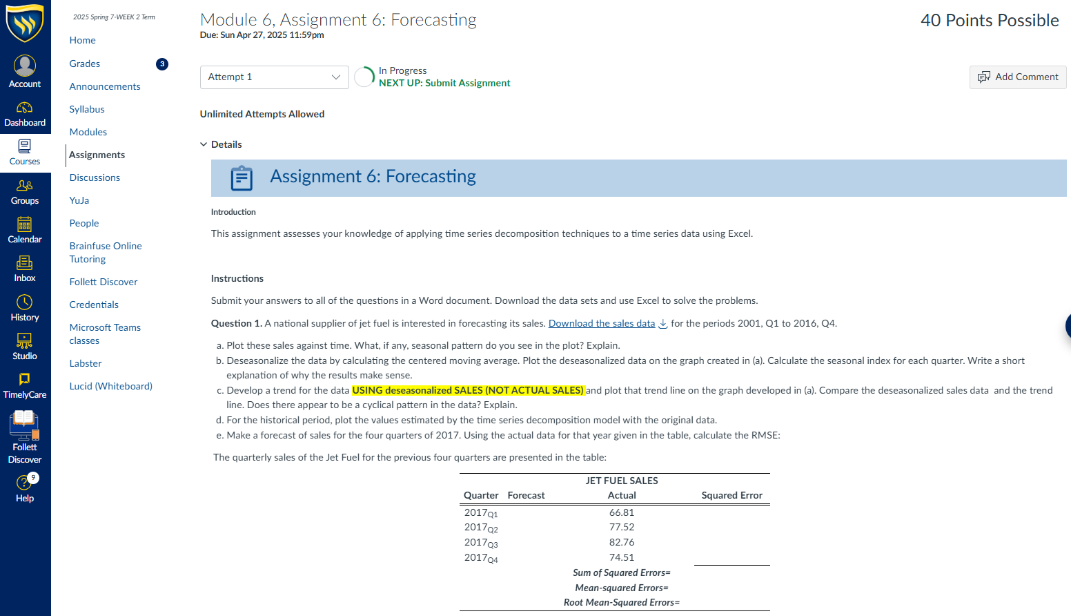 ECHO 6214 : Module 6, Assignment 6: Forecasting