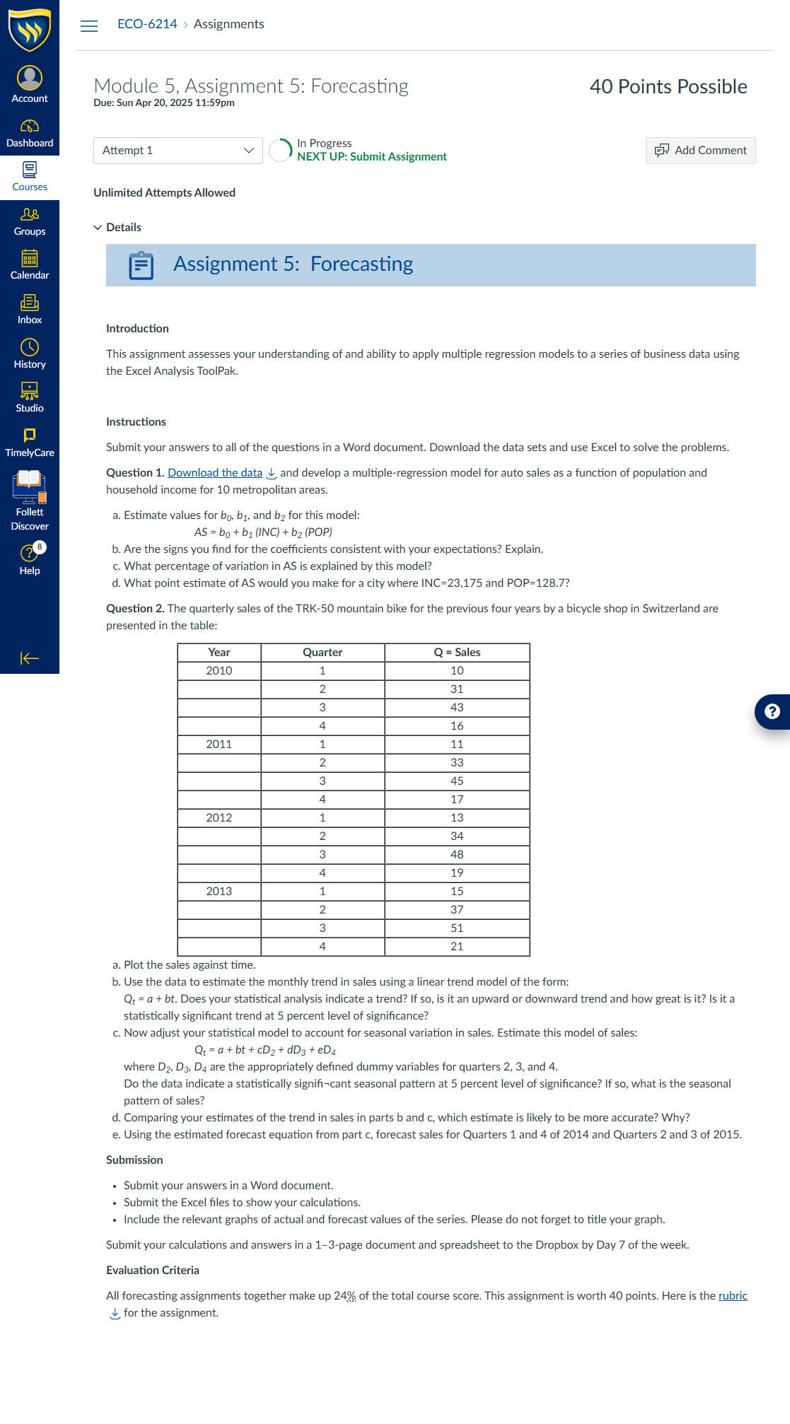 ECO 6214 : Module 5, Assignment 5: Forecasting 