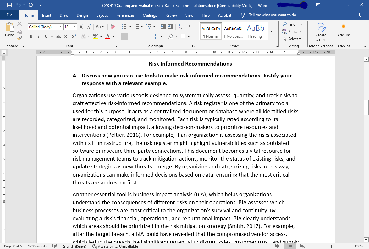 Answer To: CYB 410 : 7-2 Project Three Submission: Crafting and Evaluating Risk-Based Recommendations